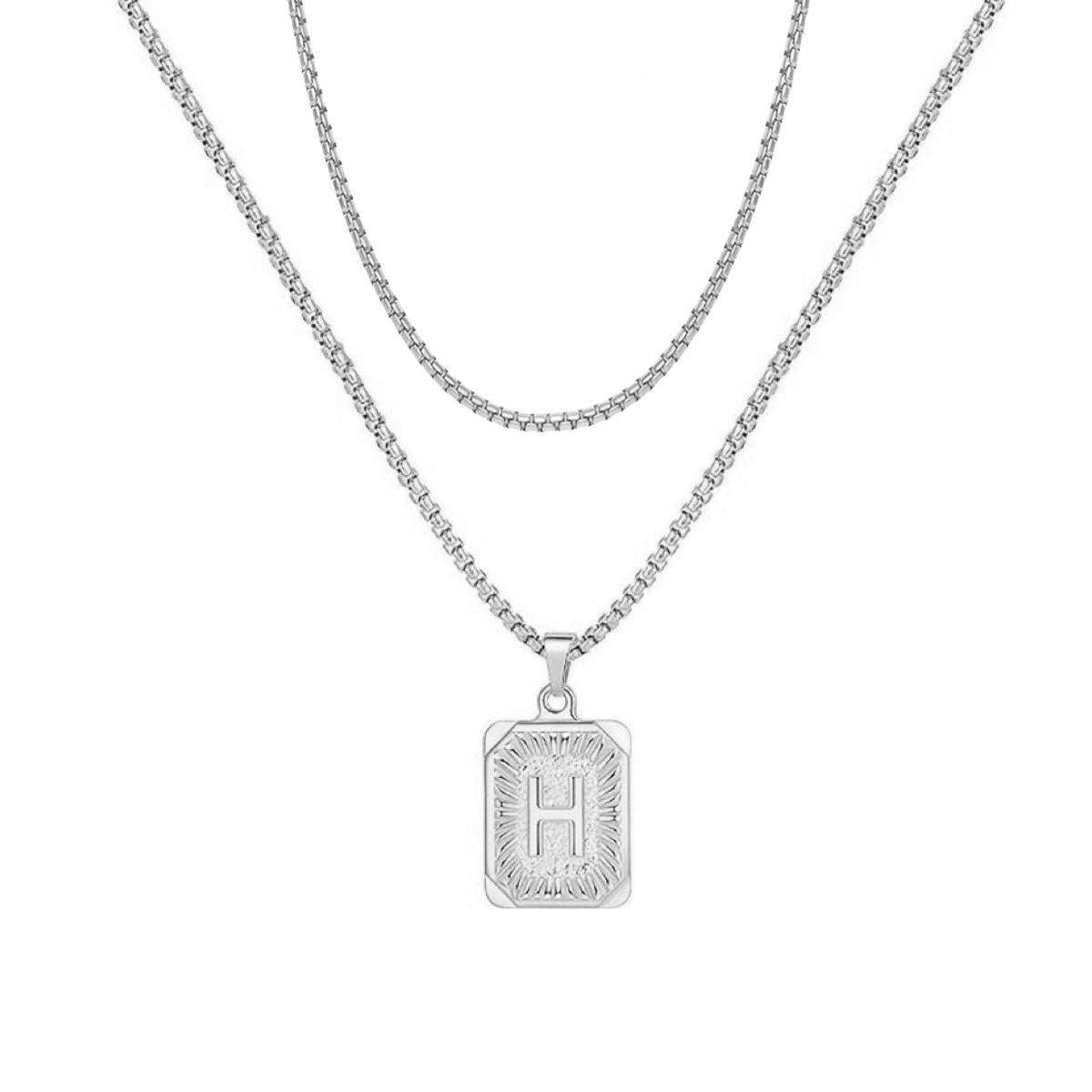LN001:Initial A Z Letter Pendant Necklace Mens Womens Capital Letter Yellow Gold Plated Stainless Steel Box Chain