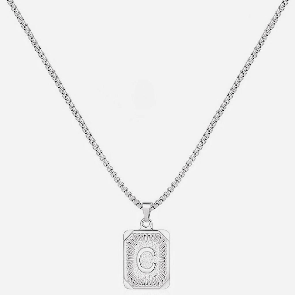 LN001:Initial A Z Letter Pendant Necklace Mens Womens Capital Letter Yellow Gold Plated Stainless Steel Box Chain