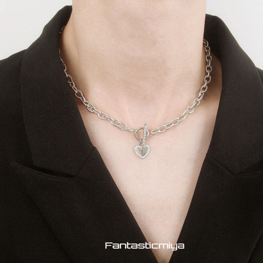 N003:Stainless Steel Titanium Heart Lock Necklace For Women And Men, Color Not Fade, Waterproof