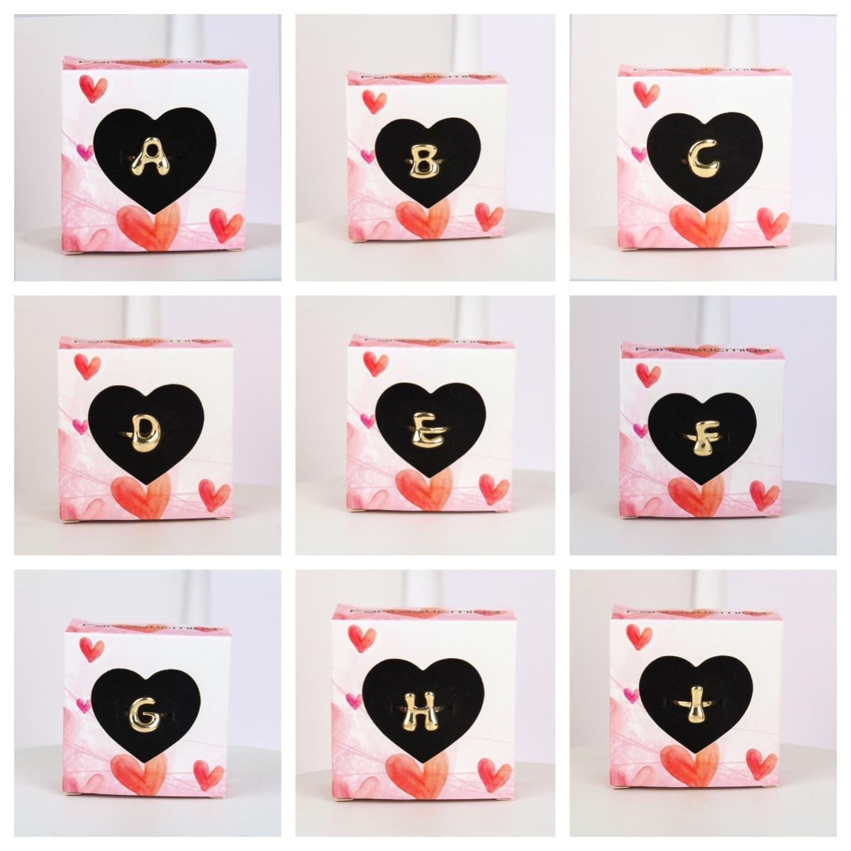 Bubble Initial Rings - Unique balloon Letter Rings, Brass, Adjustable Open A-Z Alphabet, Stylish Fashion Gift Jewelry for Women