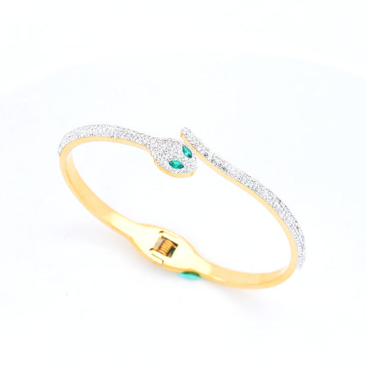 B10：Titanium Stainless Steel cute Snake Bangle Bracelet ,colour not fade, waterproof ，Side Opening