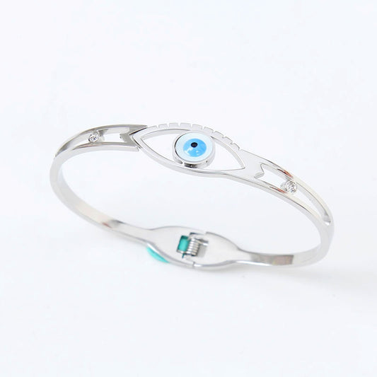 B17: Titanium Stainless Steel evil Eye Shape Bangle Bracelet, colour Not Fade, Waterproof ， Bottom Opening
