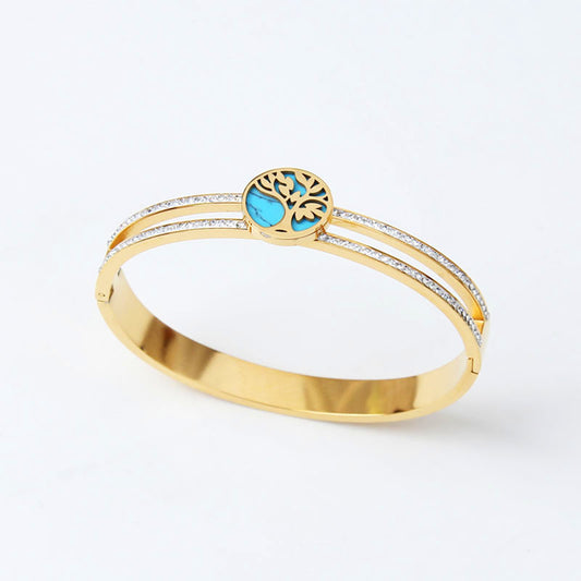 B24:Titanium Stainless Steel,Life Tree Style Bangle Bracelet，colour Not Fade,Waterproof ，Side Opening