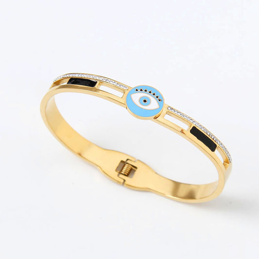 B25: Titanium Stainless Steel,Evil Eye Style Bangle Bracelet，colour Not Fade, Waterproof ，Bottom Opening