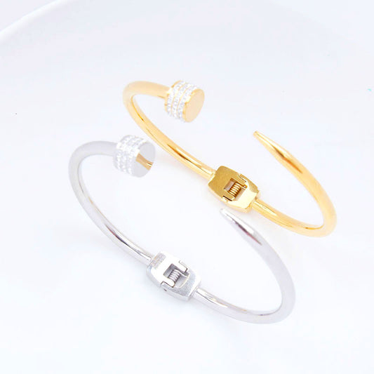 B32:Titanium Stainless Steel Nail Bangle Bracelet for Women, Girls, Friends Waterproof