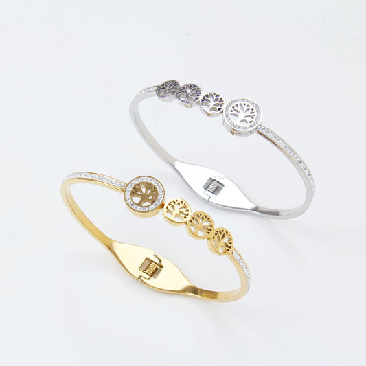 B37：Titanium Stainless Steel Life Tree,Family Tree Bangle Bracelet,colour not Fade, Waterproof,Side Opening
