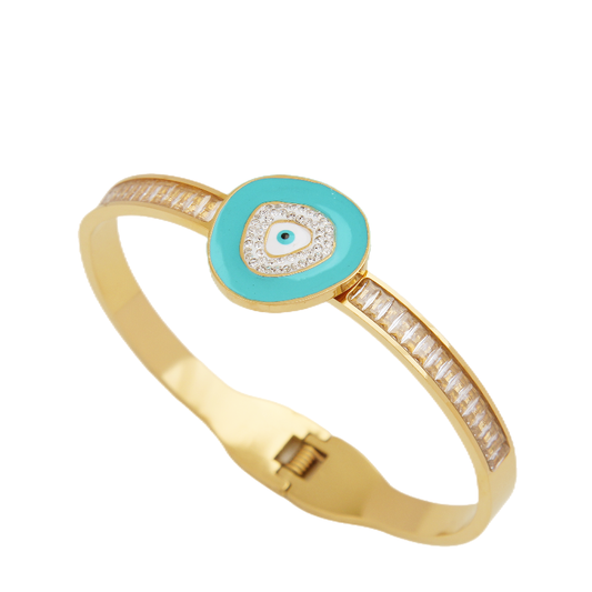 B46：Titanium Stainless Steel Bangle Bracelet Evil Eye  ,colour Not Fade, Waterproof ，Top Opening