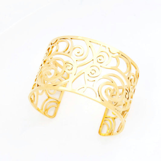 B55：Titanium Stainless Steel  Cloud Wide Bangle Bracelet and Ring ,colour Not Fade, Waterproof ，Side Opening