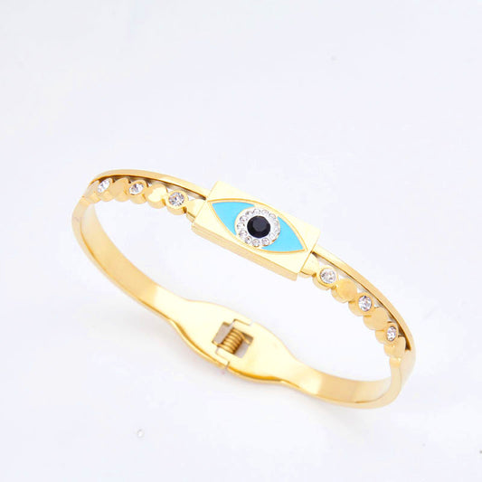 B57：Titanium Stainless Steel  Rectangle Evil Eye Bangle Bracelet ,colour Not Fade, Waterproof，Side Opening