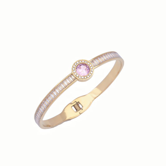 B6：Titanium Stainless Steel Beautiful Pink Zircon Bangle Bracelet ,colour not Fade,Waterproof,Top Opening