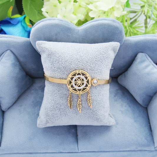B63：Titanium Stainless Steel  Dreamcatcher Bangle Bracelet ,colour Not Fade, Waterproof ，Side Opening