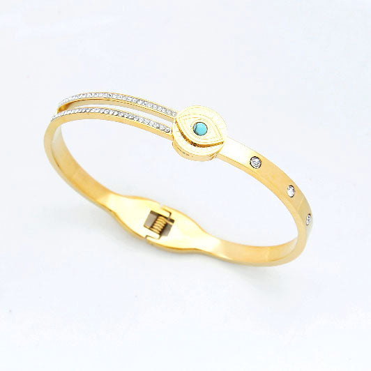 B65：Titanium Stainless Steel Turquoise Bangle Bracelet,colour Not Fade, Waterproof，Side Opening