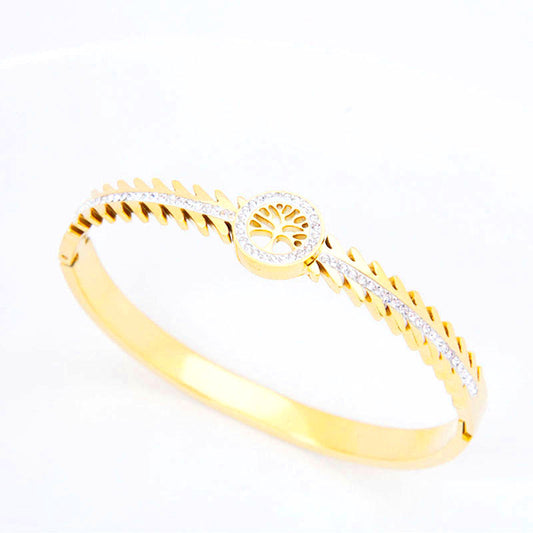 B68：Titanium Stainless Steel life Tree Bangle Bracelet ,colour Not Fade, Waterproof ，Side Opening