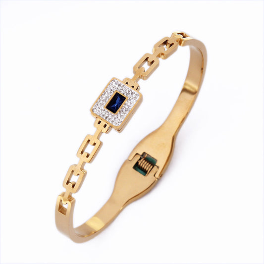 B74：Titanium Stainless Steel Square Stone Bangle Bracelet,colour Not Fade,Waterproof,Top Opening