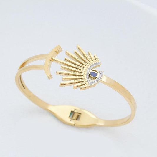 B77:Titanium Stainless Steel Evil Eye Bangle Bracelet,colour Not Fade,Waterproof,Top Opening