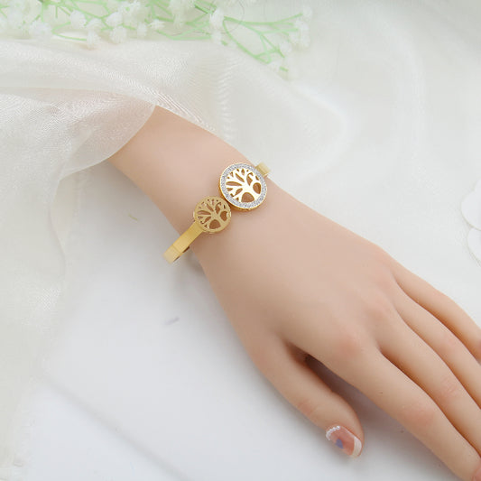 B79:Titanium Stainless Steel Classic Life Tree,Family Tree Bangle Bracelet, colour Not Fade,Waterproof,Top Opening