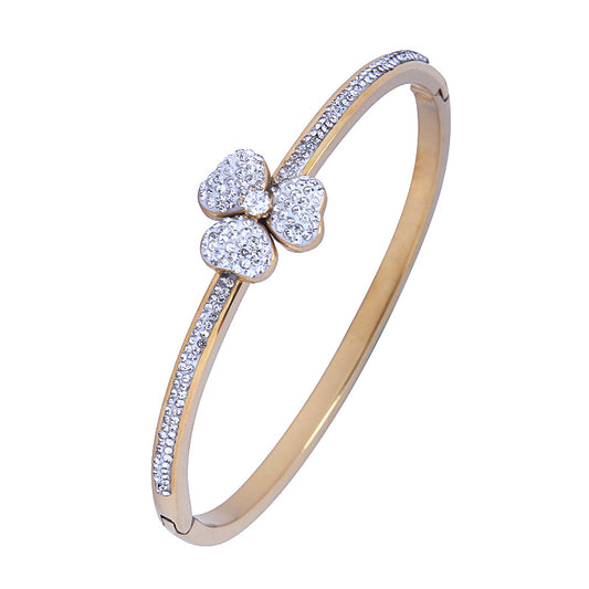 B86:Titanium Stainless Steel Classic Flower Bangle Bracelet,colour Not Fade, Waterproof,Top Opening