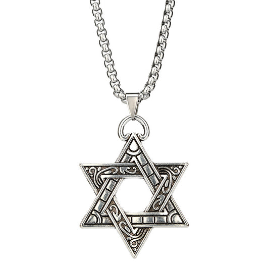HN012:Hip-Hop Style Necklace,Retro Hexagram Pendant Necklace Necklace for Women And Men
