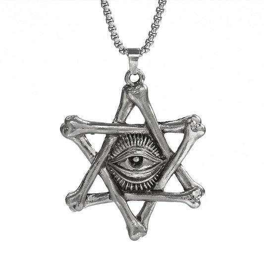 HN013:Hip-Hop Style Demon Eye Hipster Hexagonal Star Pendant Necklace for Women And Men