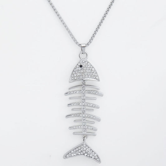 HN033:Hip-Hop Style Necklace, Fish Bone Pendant Necklace for Women And Men