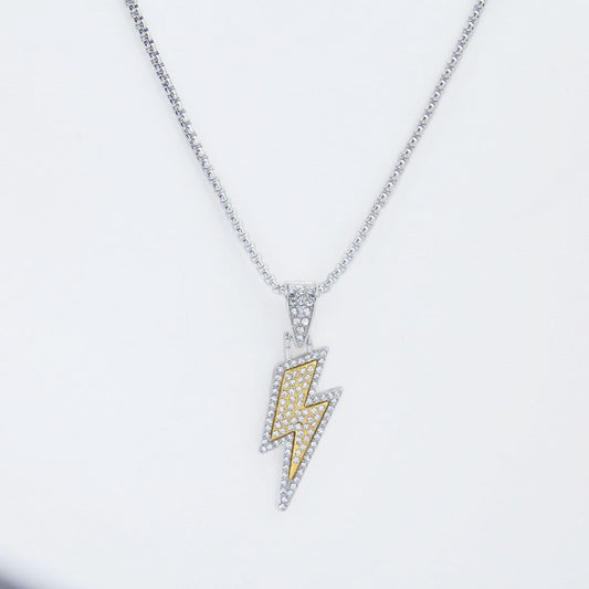 HN036:Hip-Hop Style Necklace, Rhinestones Lighting Thunder Pendant Necklace for Women And Men