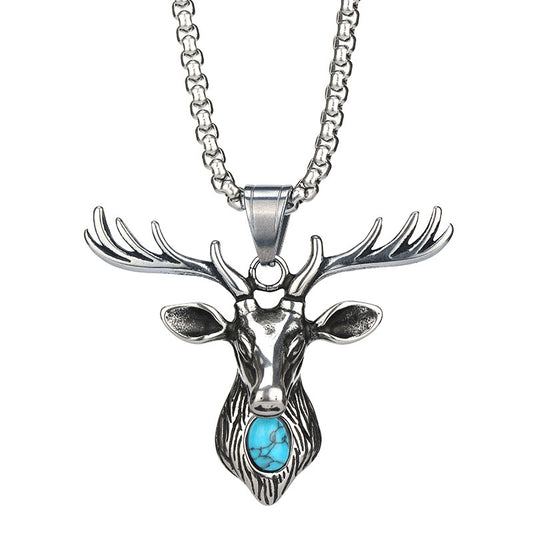 HN051:Hip-Hop Style Necklace,Buck Deer Head Pendent Necklace for Women And Men