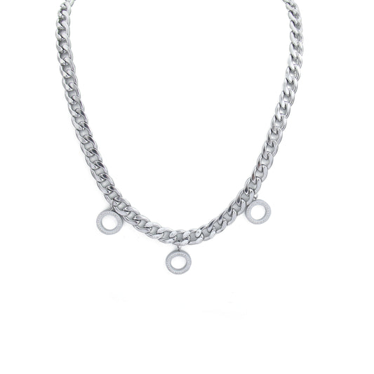 N009:Stainless Steel Circle Pendant Chain Necklace For Women And Men,Color Not Fade, Waterproof