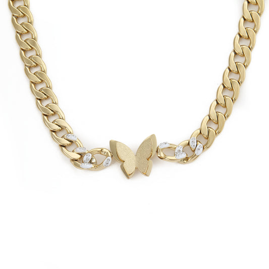 N011:Stainless Steel Titanium Butterfly Chunk Necklace For Women And Men, Color Not Fade,  Waterproof
