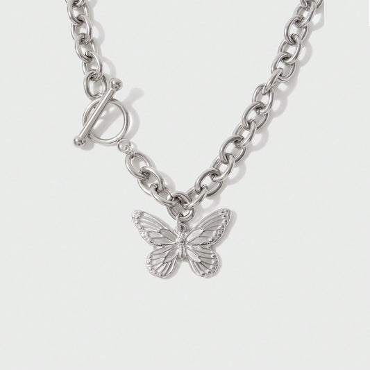 N012:Fashionable Butterfly Pendant Necklace For Girls, Street Style Jewelry For Summer Gift