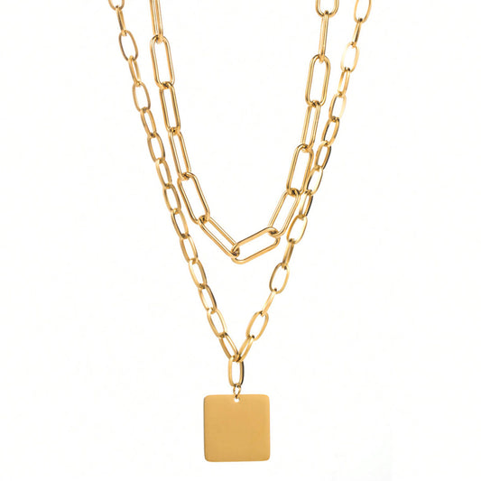 N026:Vintage Exquisite Geometry Design Stainless Steel Pendant Necklace For Women And Men, Color Not Fade,  Waterproof