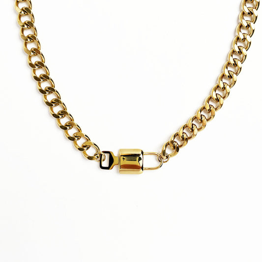 N028:Lock Chunky Style Necklace, Thick Necklace For Women And Men,Color Not Fade,  Waterproof