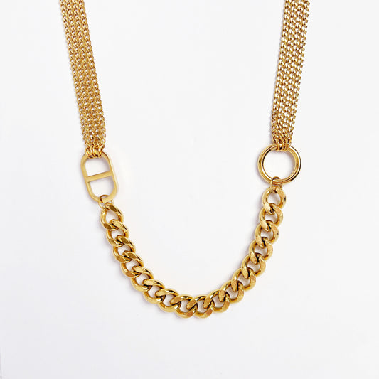 N030:Vintage Multi Chain Necklace Stainless Steel For Women And Men, Color Not Fade,  Waterproof