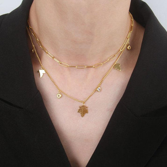 N072:Stainless Steel Titanium Multi Layered Necklace For Women And Men, Color Not Fade, Waterproof