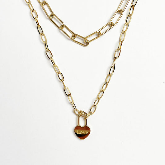 N081:Heart padlock Pendant Multi Layered Necklace For Women And Men, Color Not Fade, Waterproof