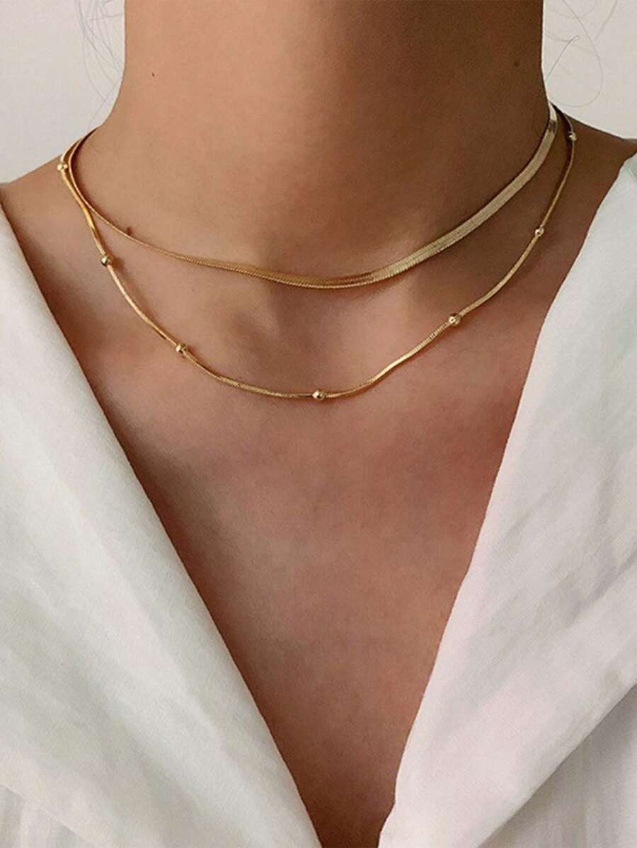 N084:Herringbone Figaro Multi Layered Necklace For Women And Men, Color Not Fade, Waterproof