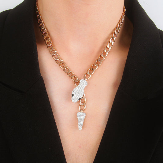 N091B:Stainless Steel Titanium Chuck Snake Lariat Necklace For Women And Men, Color Not Fade, Waterproof
