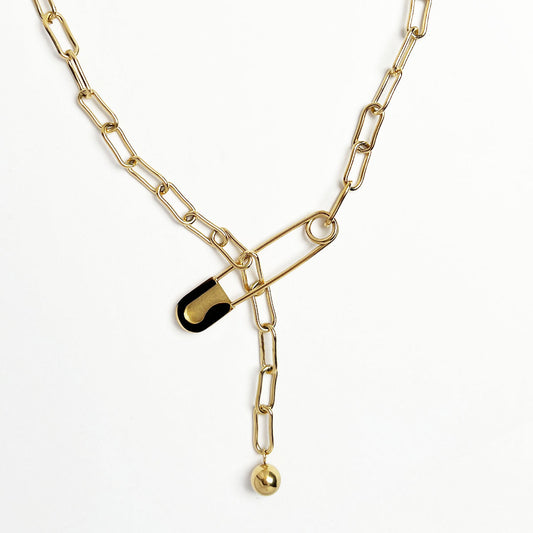 N099:Pin Style Tone Chain Link Lariat Necklace For Women And Men, Color Not Fade, Waterproof
