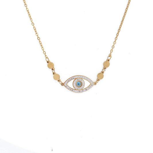 N115:Stainless Steel Titanium Classical Evil Eye Style Pendent Necklace For Women And Men, Color Not Fade, Waterproof