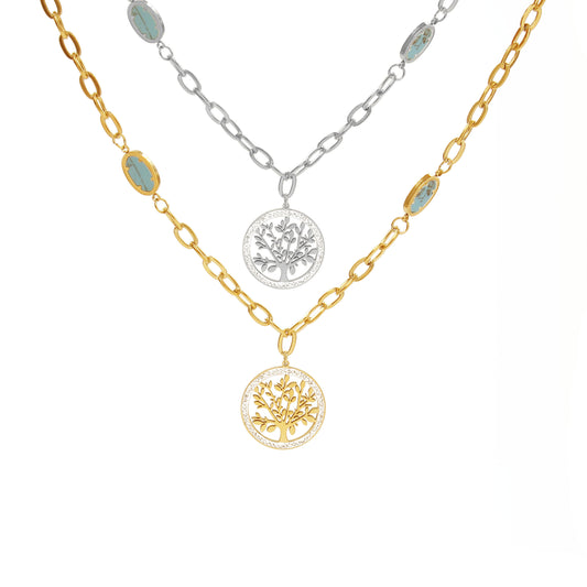 N116:Stainless Steel Titanium  Life Tree Family Tree Pendent Necklace For Women And Men, Color Not Fade, Waterproof
