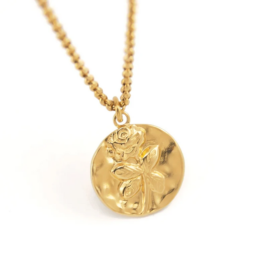 N122:Dainty Chain Necklace,  Coin Necklace, Floral Pendent Necklace For Women And Men, Color Not Fade, Waterproof