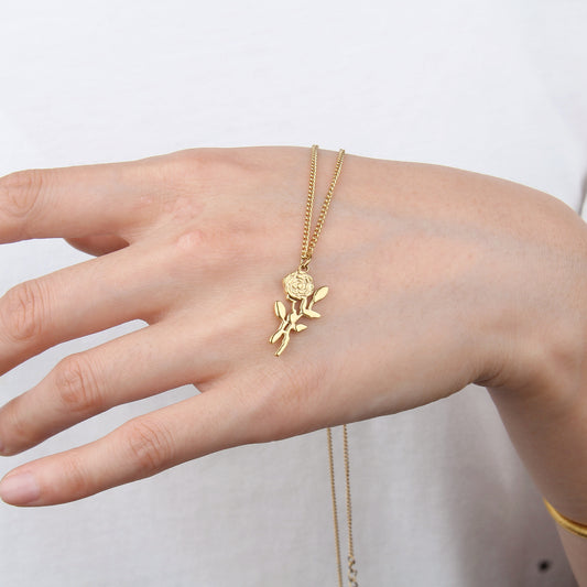 N128:Rose Pendant Necklace, Womens Necklace, Stainless Steel Necklace For Women And Men, Color Not Fade, Waterproof