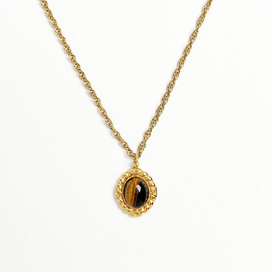 N141:Vintage-Inspired Pendant With Tiger's Eye Stone Necklace For Women And Men, Color Not Fade, Waterproof