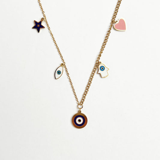 N152:Evil Eye Style Charm Necklace For Women And Men, Color Not Fade, Waterproof
