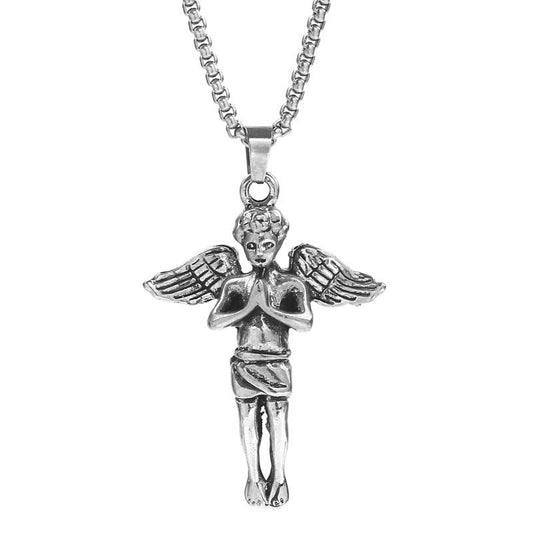 HN024:Hip-Hop Style Necklace,Angel Cupid Prayer Titanium Steel Men Necklaces Pendants for Women and Men