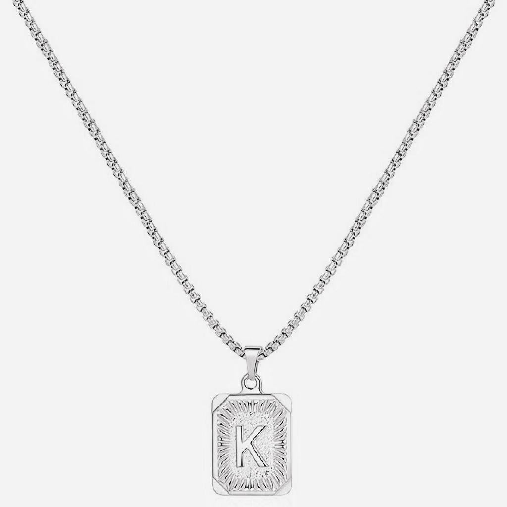 LN001:Initial A Z Letter Pendant Necklace Mens Womens Capital Letter Yellow Gold Plated Stainless Steel Box Chain