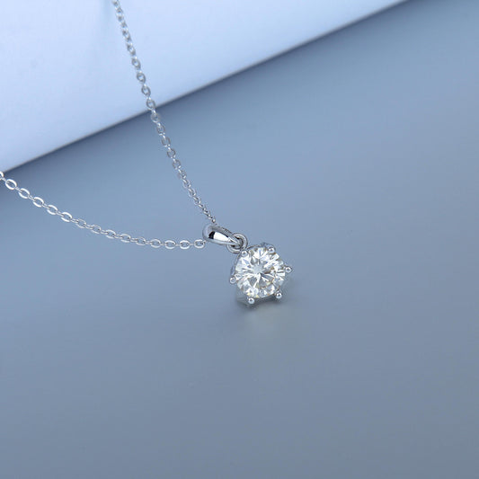 S925 Sterling Silver necklace for women- 1CT Synthetic Moissanite Pendant, Six-prong Set, Minimalist Design, Simple and Timeless, Classic Pendant Necklace,Dainty Gifts for Mom Daughter Girlfriend.