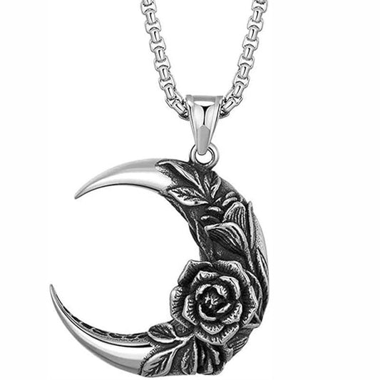 HN077:Hip-Hop Style Necklace,Moon Crescent Shape Rose Flower  Pendent Necklace For Women And Men