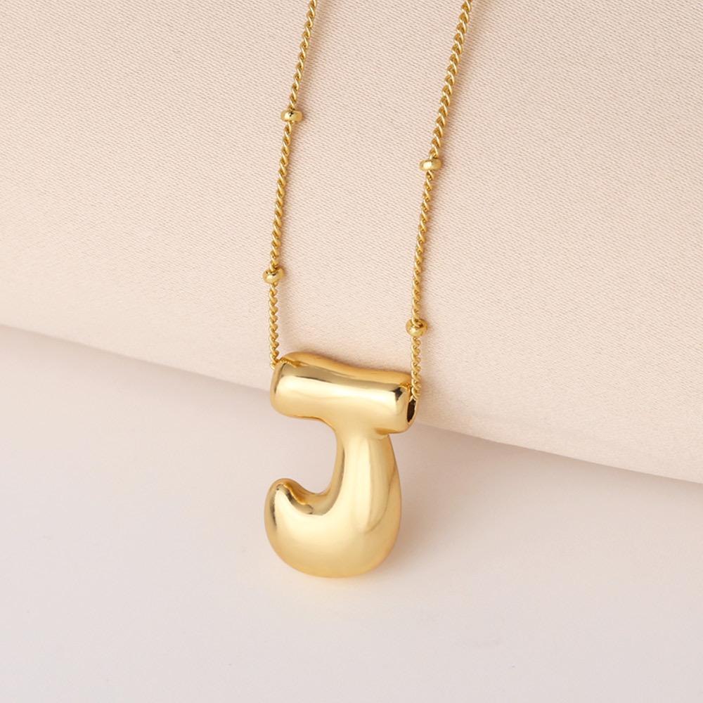 Bold Bubble Initial Necklace, Unique Font Letter Pendant with Satellite Chain – 26 Letters, Brass, Waterproof, Non-Tarnish, Stylish Jewelry Gift for Women.