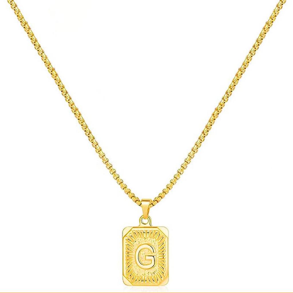 LN001:Initial A Z Letter Pendant Necklace Mens Womens Capital Letter Yellow Gold Plated Stainless Steel Box Chain