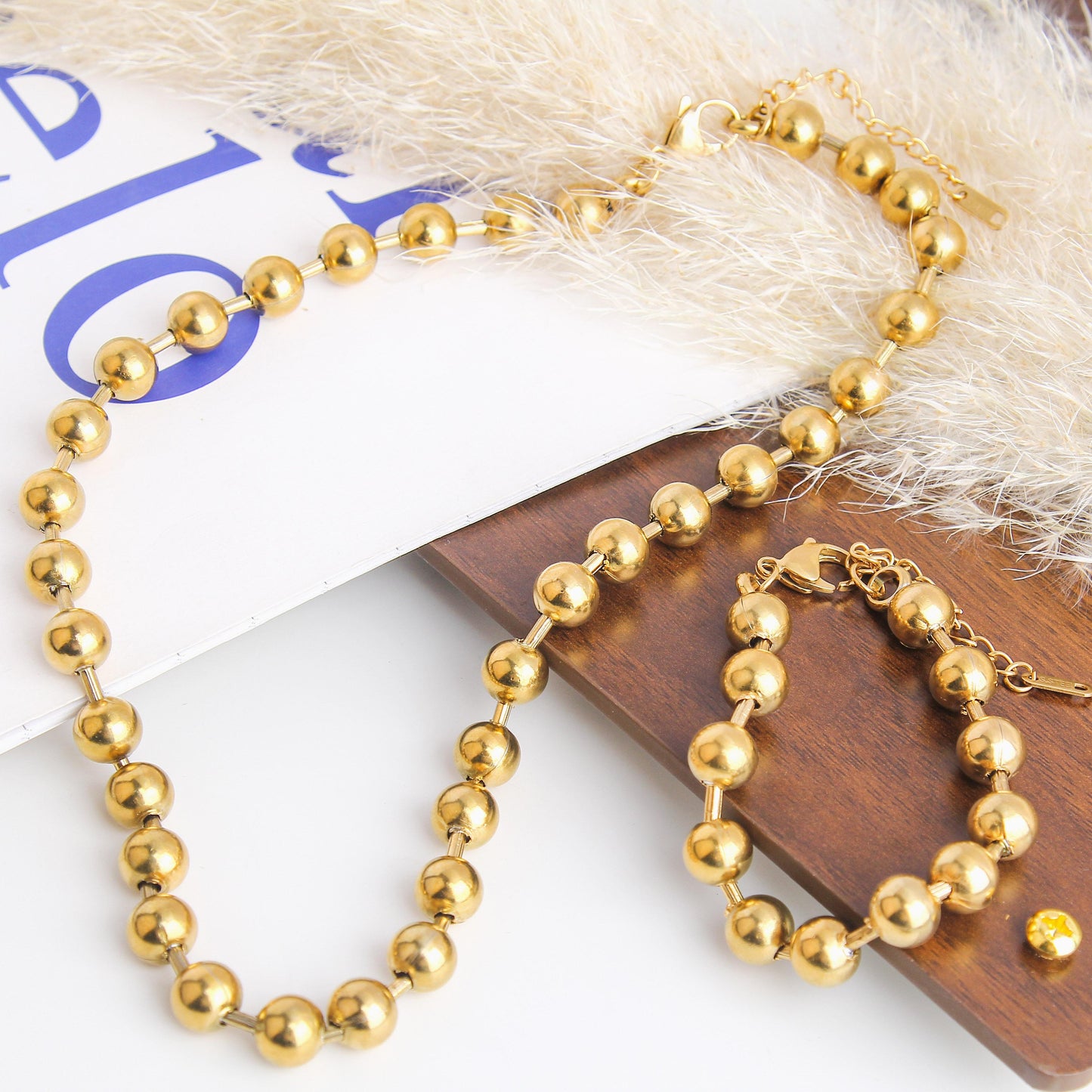 Bold Stainless Steel Large Bead Chain Necklace and Bracelet for Woman – Chunky Heavyweight Statement Jewelry with Modern, Edgy, and Unique Style for Fashion, Fashion Jewelry for Daily Wear